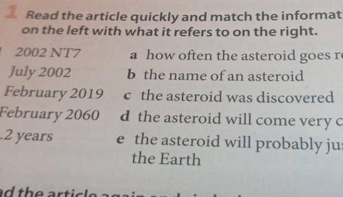 1 Read the article quickly and match the information on the left with what it refers to on the right