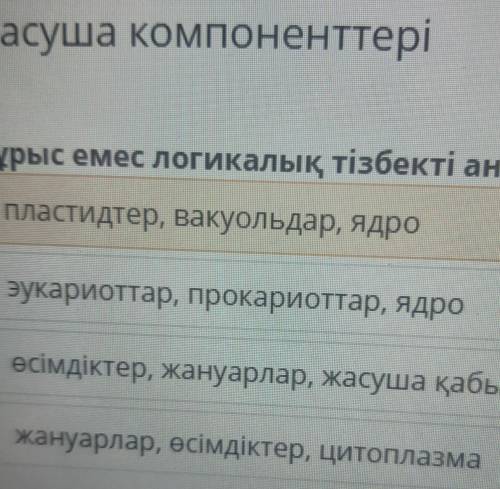 Жасуша компоненттері Дұрыс емес логикалық тізбекті анықта . өсімдіктер , жануарлар , жасуша қабырғас