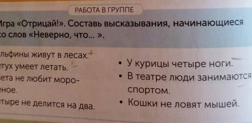 РАБОТА В ГРУППЕ 4Игра «Отрицай!». Составь высказывания, начинающиесясо слов «Неверно, что... ».-Дель