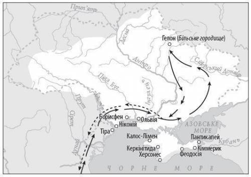Які події можна охарактеризувати за до наведеної картосхеми? Грабіжницьких набігів скіфів і кіммерій