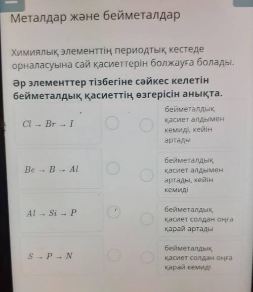 Металдар және бейметалдар Химиялық элементтің периодтық кестедеорналасуына сай қасиеттерін болжауға