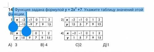 . Функция задана формулой у = 2х2 +7. Укажите таблицу значений этой функции.​