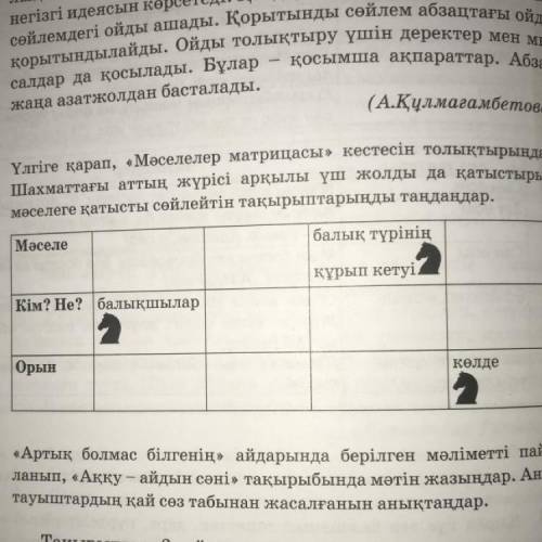 5. Үлгіге қарап, «Мәселелер матрицасы» кестесін толықтырыңдар. Шахматтағы аттың жүрісі арқылы үш жол