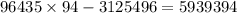 96435 \times 94 - 3125496 = 5939394