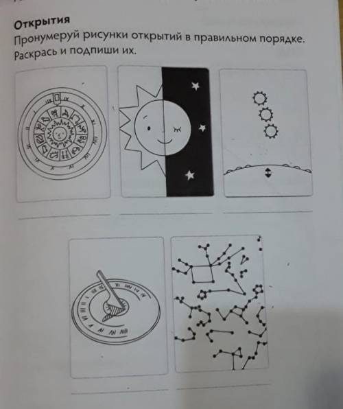 Прономеруй рисунки открытий в правильном порядке раскрась и подпеши их​