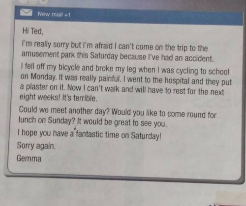 Task 1 Ex 1p. 65 Look at he photo and read the email. Why is Gemma writing to Ted? ​