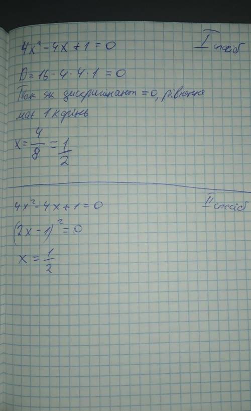 5. Знайти корені рівняння:4х2 - 4х + 1 = 0.