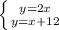 \left \{ {{y = 2x} \atop {y = x + 12}} \right.