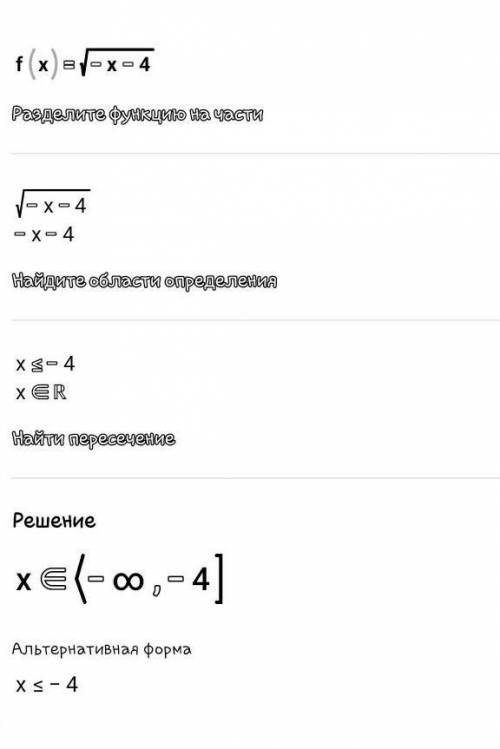 Знайти область визначення функції f(x) =√-x-4