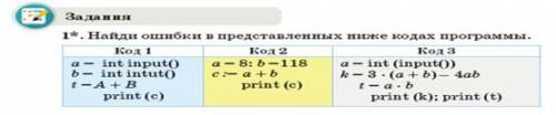 Найди ошибки в представленных ниже кодах программы.