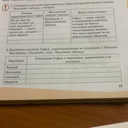 Задание 2.Выпишите реплики Софьи,характеризующие ее отношения к Чацкому,Молчанину,Скалозубу,отцу.ЗАП