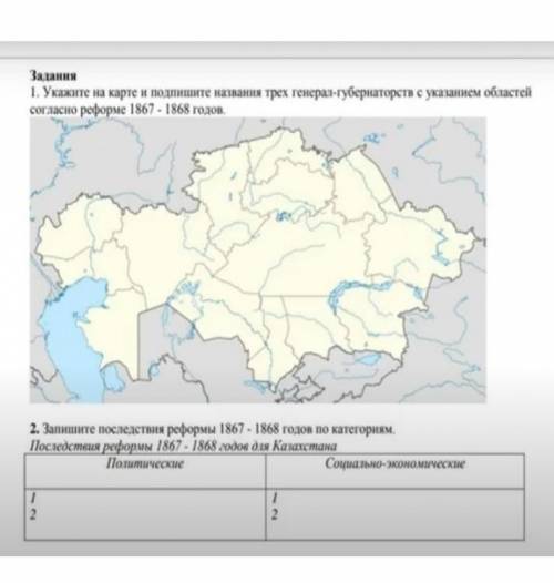 1. Укажите на карте и подпишите названия трех генерал-губернаторств с указанием областей согласно ре