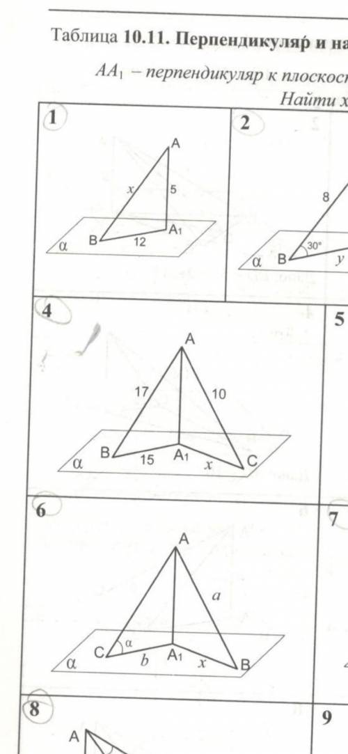 4)AA1-перпендикуляр к плоскости альфа, AB и AC- наклонные. Найдите x.