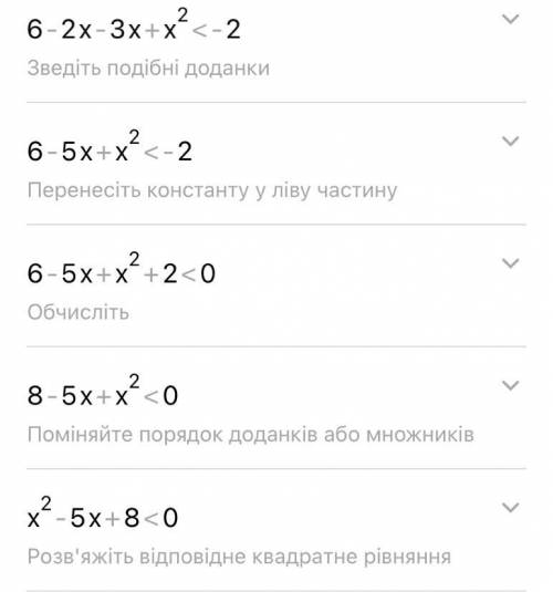 Як рішити нерівності наприклад: (2-x)(3-x)<-2