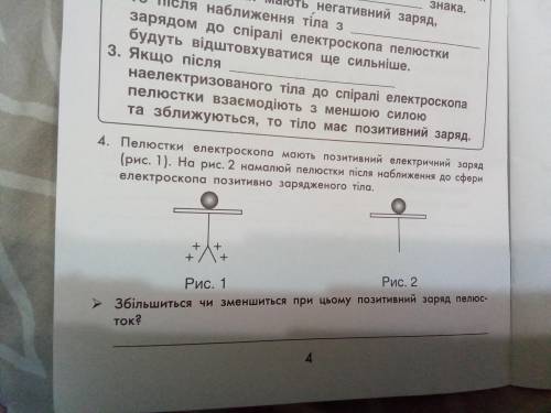 Пелюстки електроскопа мають позитивний електричний заряд (рис 1) на рис 2 намалюй пелюстки після наб