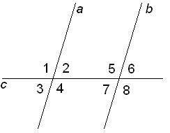Прямая c пересекает две параллельные прямые a и b . Отметь, которые из углов равны углу 8 . 4 6 3 7