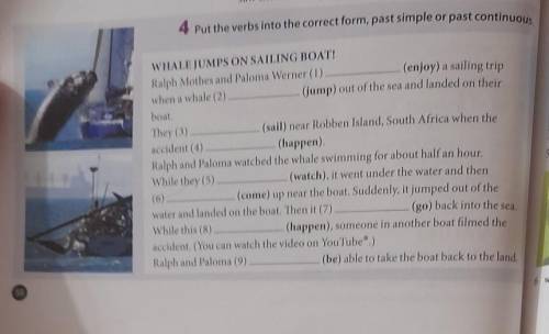 4 Put the verbs into the correct form, past simple or past continuou WHALE JUMPS ON SAILING BOAT! Ra