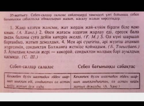 Себеп салдар салалас сойлемдерди томендеги улги бойынша себеп багынынкы сабактаска айналдырып жаз​