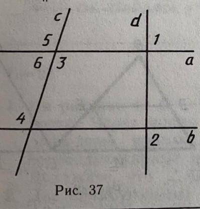 Параллельны ли прямые a и b на рисунке 37, если: 1) угол 1 = углу 2 =90°2) угол 3 = углу 43) угол 4