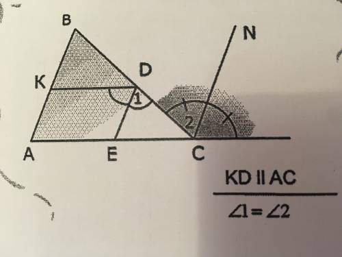 KD||AC Докажите, что угол 1= углу 2