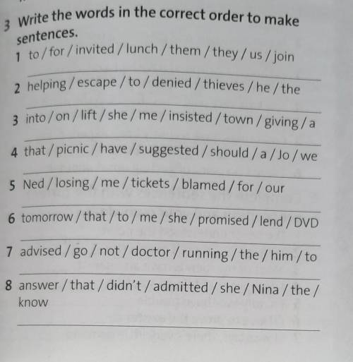 3 Write the words in the correct order to make sentences.1 to / for / invited /lunch/them / they / u