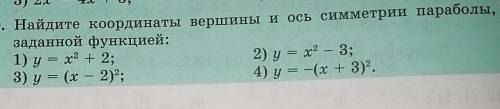 найдите координаты вершины и ось симметрии параболы, заданной функцией