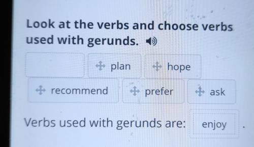 Look at the verbs and choose verbs used with gerunds. 1)plan+ hope+ recommend1preferaskVerbs used wi