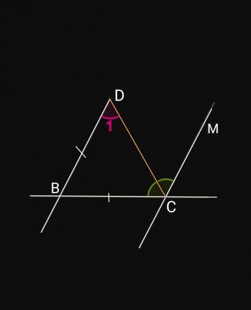 DB=BC; DB∥MC; ∡BCM = 164°. Определи величину ∡1. ∡1 =