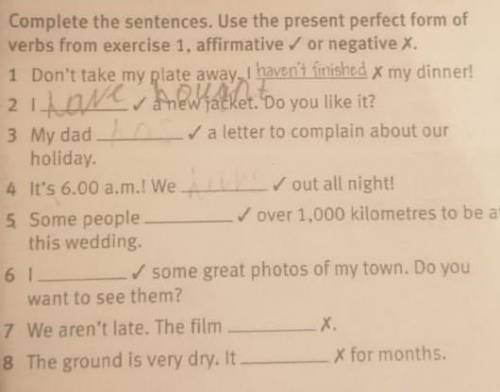 Complete the sentences.Use the present perfect from of verbs exercise affirmative or negative ​