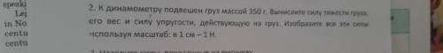 К деаметру подвешен груз масой 350г. вычесли силу тяжести груза его вес силу упругости действуйщей н