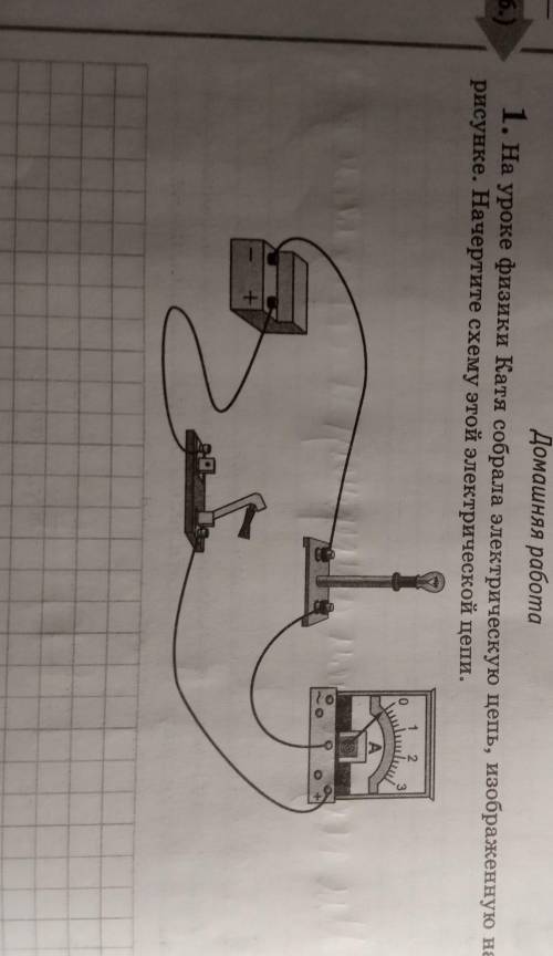 На уроке физики Катя собрала электрическую цепь, изображенную на рисунке .Начертите схему этой элект