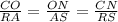 \frac{CO}{RA} =\frac{ON}{AS} =\frac{CN}{RS}