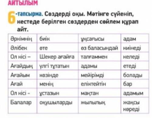 Кестеде берілген сөздерден сөйлем құрап айт.Әркімнің биік ұқсағысы а киіне