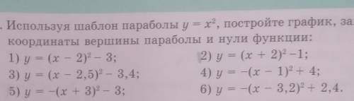 используя шаблон параболы y= x^2 Постройте график Запишите координаты вершины параболы нули функции.