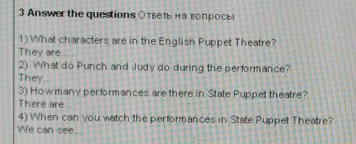 3 Answer the questions Othelb Ha Bonpochi 1) What characters are in the English Puppet Theatre?They