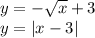 y = - \sqrt{x } + 3 \\ y = |x - 3|