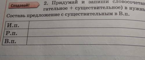 Придумай и запиши словосочетания (прила- Создавай!гательное + существительное) в нужных падежах.Сост