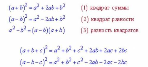Напишите длинные формулы сокращённого умножения. Заранее