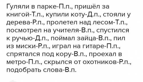 Существительных Купили коту ( ), стояли у дерева ( ), посмотрел на учителя (), спустился к), поймал