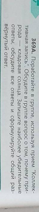 369А. Поработайте в группе, используя прием Коллек- тивная запись. Обсудите в группе вопрос о том,