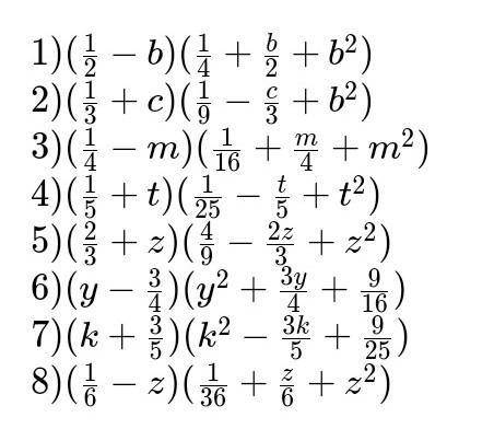 главный мозг Разложите на множители:1) m3+n3; 2) х9-ув;3) а6–8;4) b9+27.​