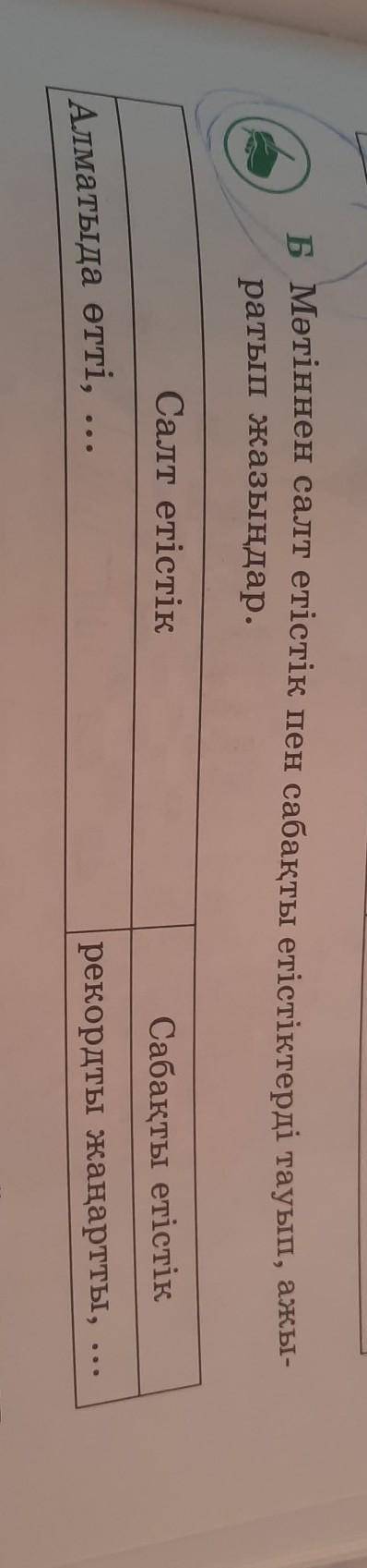Б Мәтіннен салт етістік пен сабақты етістіктерді тауып, ажы- ратып жазыңдар.Салт етістікСабақты етіс