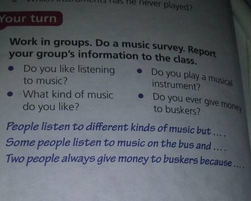 Work in groups. Do a Music survey. Report your groups information to the class