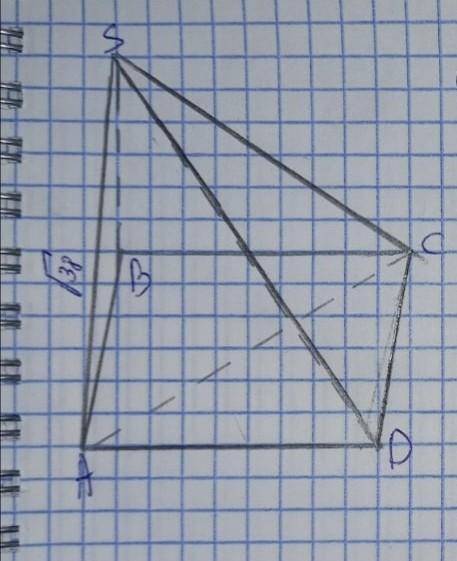 SABCD—четырёхугольная пирамида.AD=6,AS=корень38,DC=4.Найти SH. ​