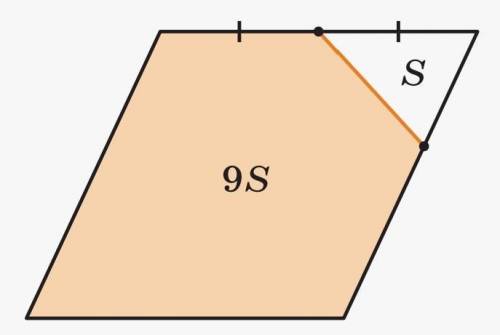 Прямая проходит через середи ну стороны параллелограмма и  делитего площадь в  отношении 1:9. В  как