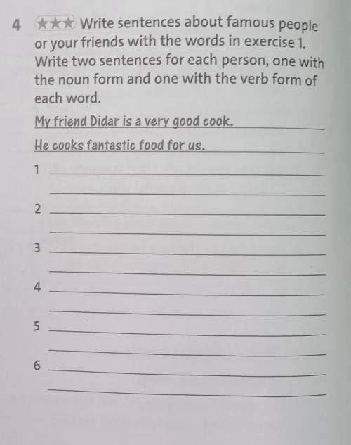 4 t Write sentences about famous peopleor your friends with the words in exercise 1.Write two senten