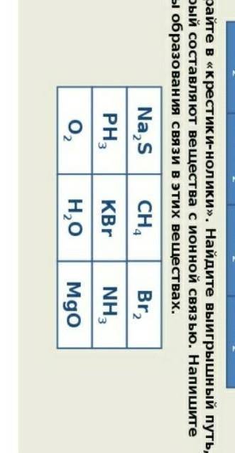 поиграйте в крестики нолики. Найдите выигрышный путь, который составляют вещества с ионной связью. Н