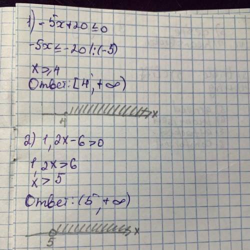 Ребят Вот то что надо решить1) -5х+20 ≤ 02) 1,2х -6˃ 0​