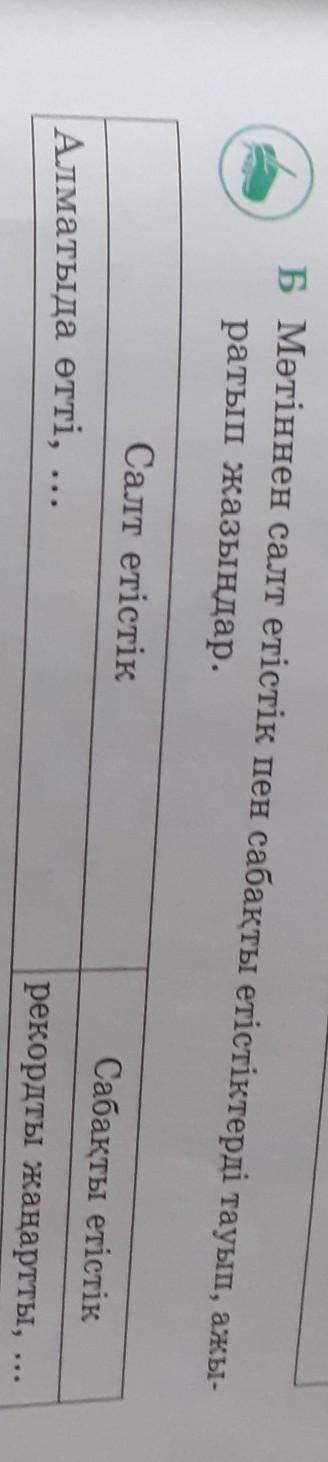 Б Мәтіннен салт етістік пен сабақты етістіктерді тауып, ажы- ратып жазыңдар.Салт етістікСабақты етіс
