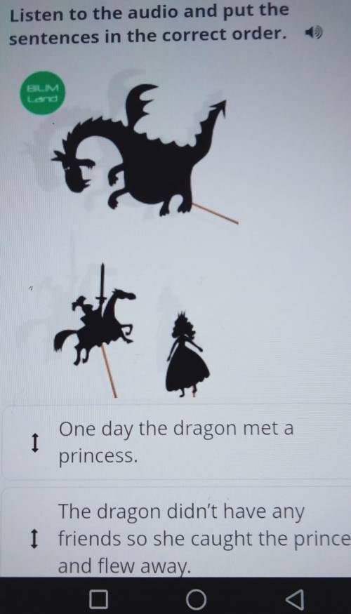 Listen to the audio and put the sentences in the correct order.BLM1One day the dragon met aprincess.